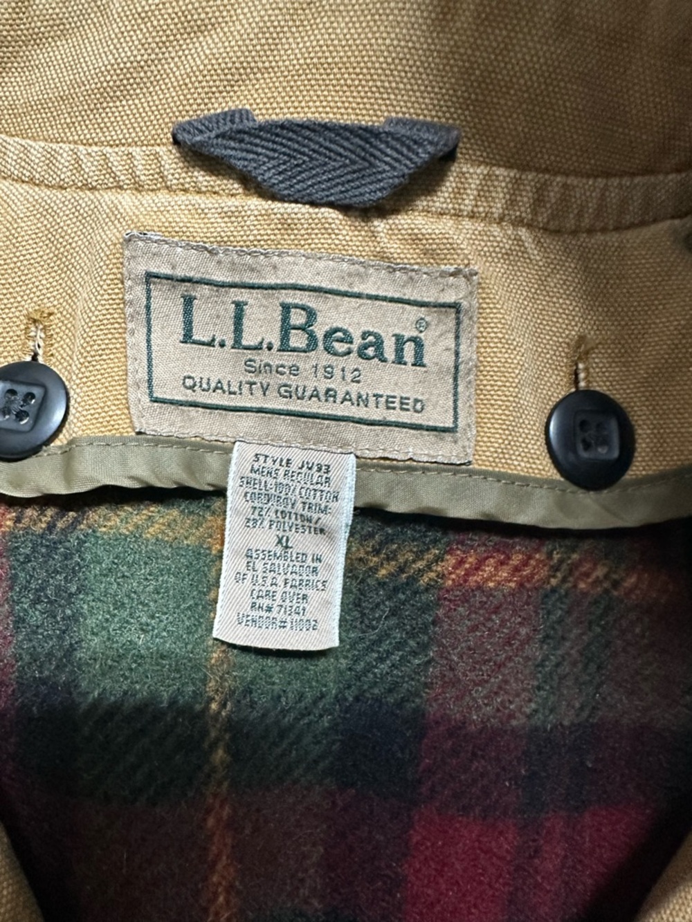 Vintage L.L. Bean Wool Plaid Lined Button Canvas Field Barn Chore Jacket Coat XL - Picture 5 of 15